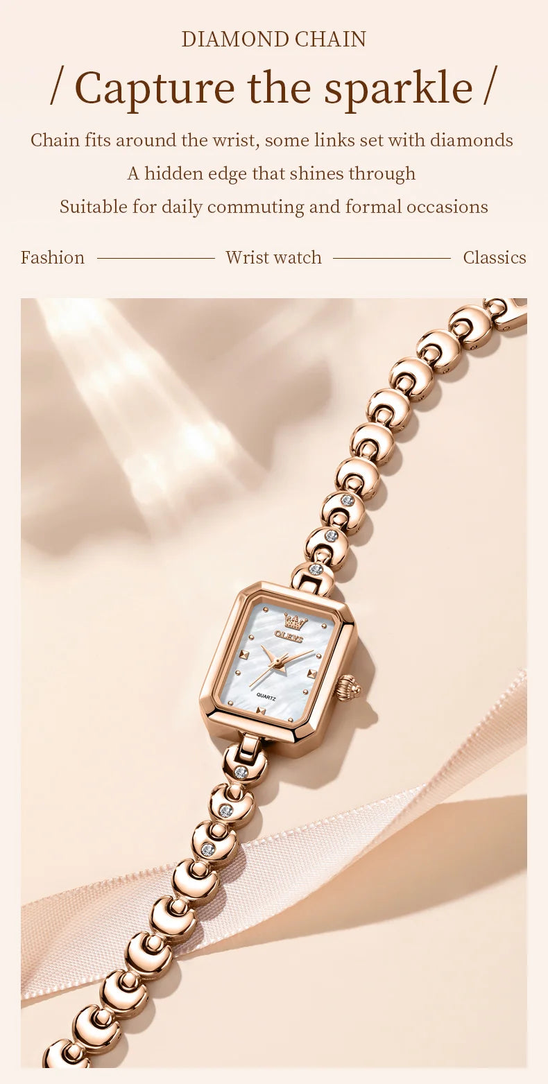 OLEVS 3665 Woman Watches Original Elegant Fashion Square Quartz Watch Chain Bracelet Ladies Watch Bracelet Gifts New Reloj Mujer