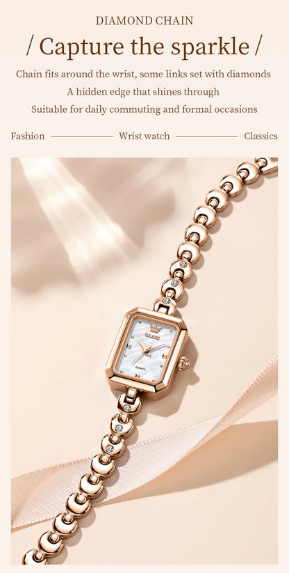 OLEVS 3665 Woman Watches Original Elegant Fashion Square Quartz Watch Chain Bracelet Ladies Watch Bracelet Gifts New Reloj Mujer