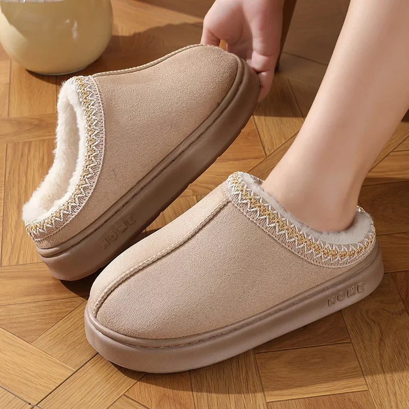 New Fashion Fluffy Platform Slippers for Women 2025 Winter Plush Warm Cotton Shoes Woman Comfort Non Slip Unisex Home Slippers Badiee Stylez