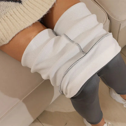 Women Lamb Fleece Leggings Seamless High Waist Thermal Winter Warm Tights Solid Stretchy Casual Pants Female Streetwear Jogger No pattern grey