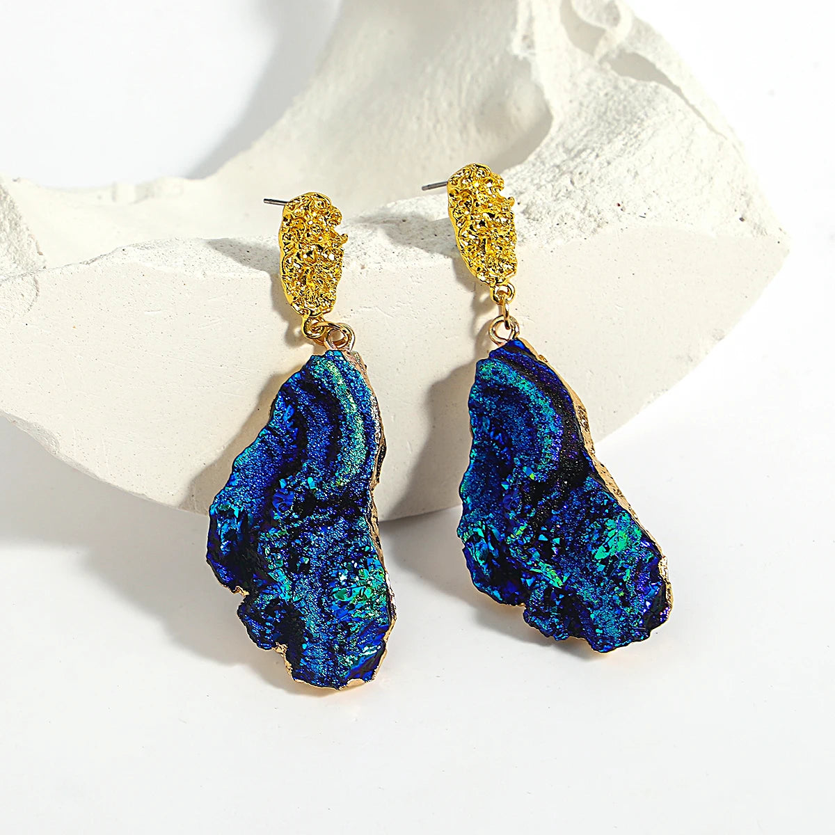 AENSOA Vintage Abstract Simulated Natural Stone Dangle Earrings for Women Van Gogh Painting Star Geometric Volcanic Rock Earring A994719E