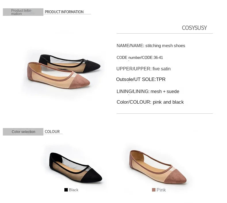 Women's Casual Sandals Pointed Spliced Flat Shoes for Women's Daily Shallow Mouth Fashion Mesh Shoes Single Shoe Women Shoes