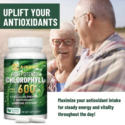 Chlorophyll Capsules 600mg - for Energy, Immunity, Skin & Internal Deodorant