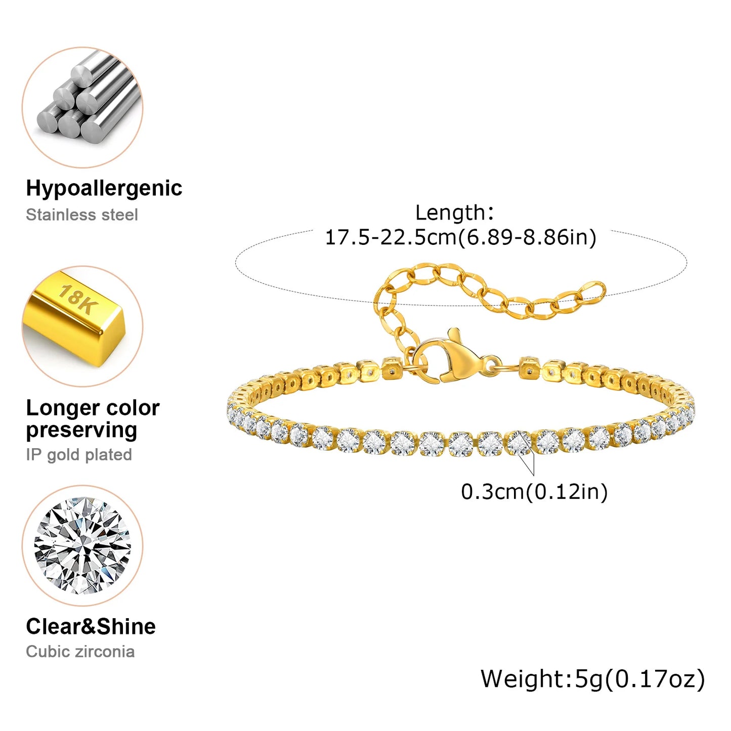 Vnox Love Tennis Chain Bracelets Round Zircon Stone Bangles Set, PVD Stainless Steel Women Jewelry Set Gift for Mom Mothers Day Badiee Stylez