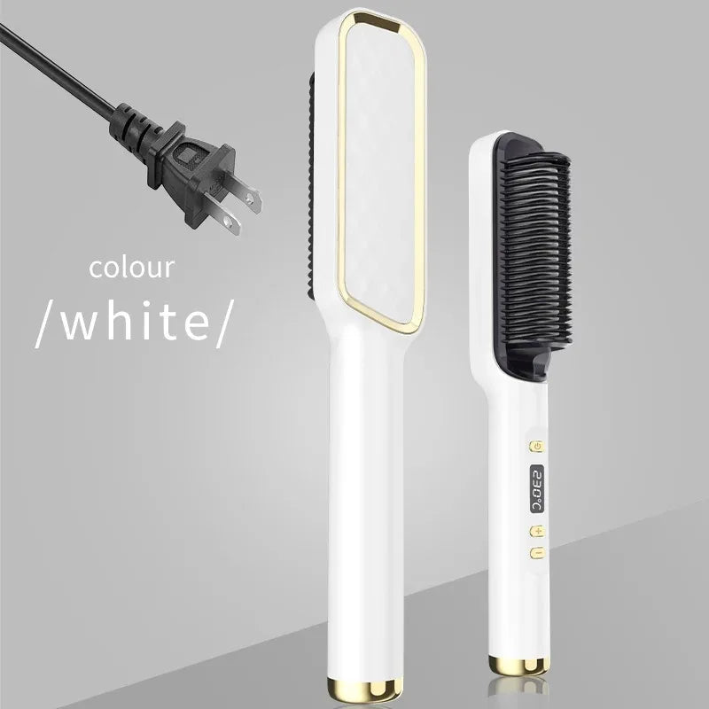 Electric Hot Comb Multifunctional Straight Hair Straightener Comb Negative Ion Anti-Scalding Styling Tool Straightening Brush White US