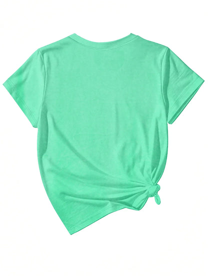 Plus Size Tops Women Clothes Round Neck Summer Marine Life Themed & Sea Creature Print Light Green Short Sleeved T-shirt
