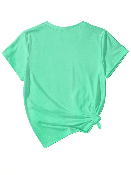 Plus Size Tops Women Clothes Round Neck Summer Marine Life Themed & Sea Creature Print Light Green Short Sleeved T-shirt