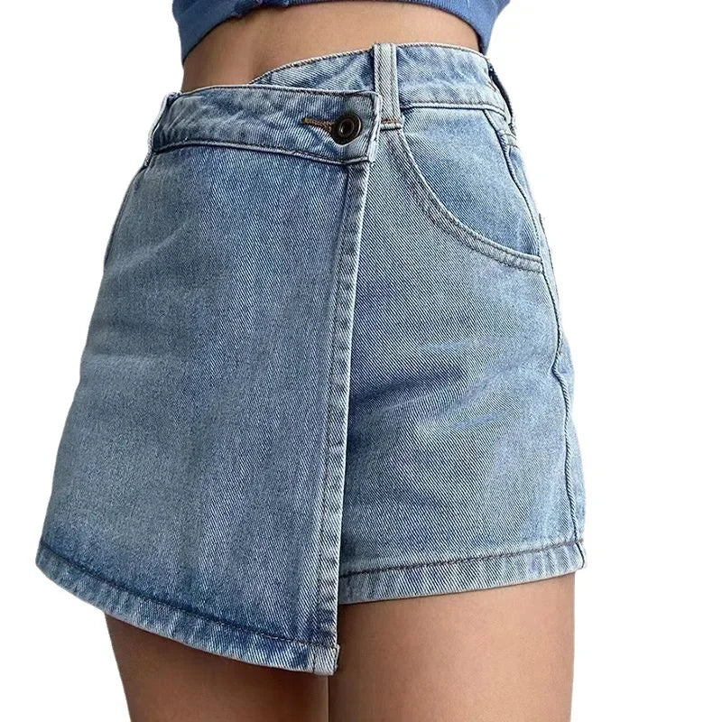 Summer High-waisted Slimming Denim Skirt For Women Versatile Unique Fashionable Exposure-proof Irregular A- line Shorts