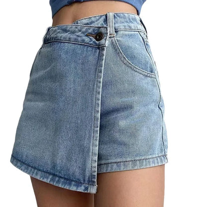 Summer High-waisted Slimming Denim Skirt For Women Versatile Unique Fashionable Exposure-proof Irregular A- line Shorts