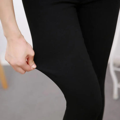 Office Lady Elastic High Waist Solid Color Trousers Summer Thin Female Clothing Casual Pockets Slim Nine Points Straight Pants