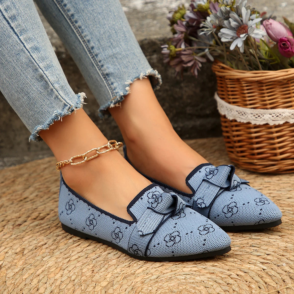 Women Flats Loafers Bowknot Pointed Toe Mesh Casual Shoes Comfort Walkers Ladies Light Lace Up Soft Sole Flats Zapatos De Mujer