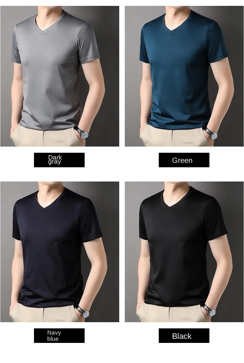 Top Grade 1.7% Mulberry Silk New Brand Tops Round Neck t Shirts For Men 2025 Summer Short Sleeve Casual Fashion Mens Clothing
