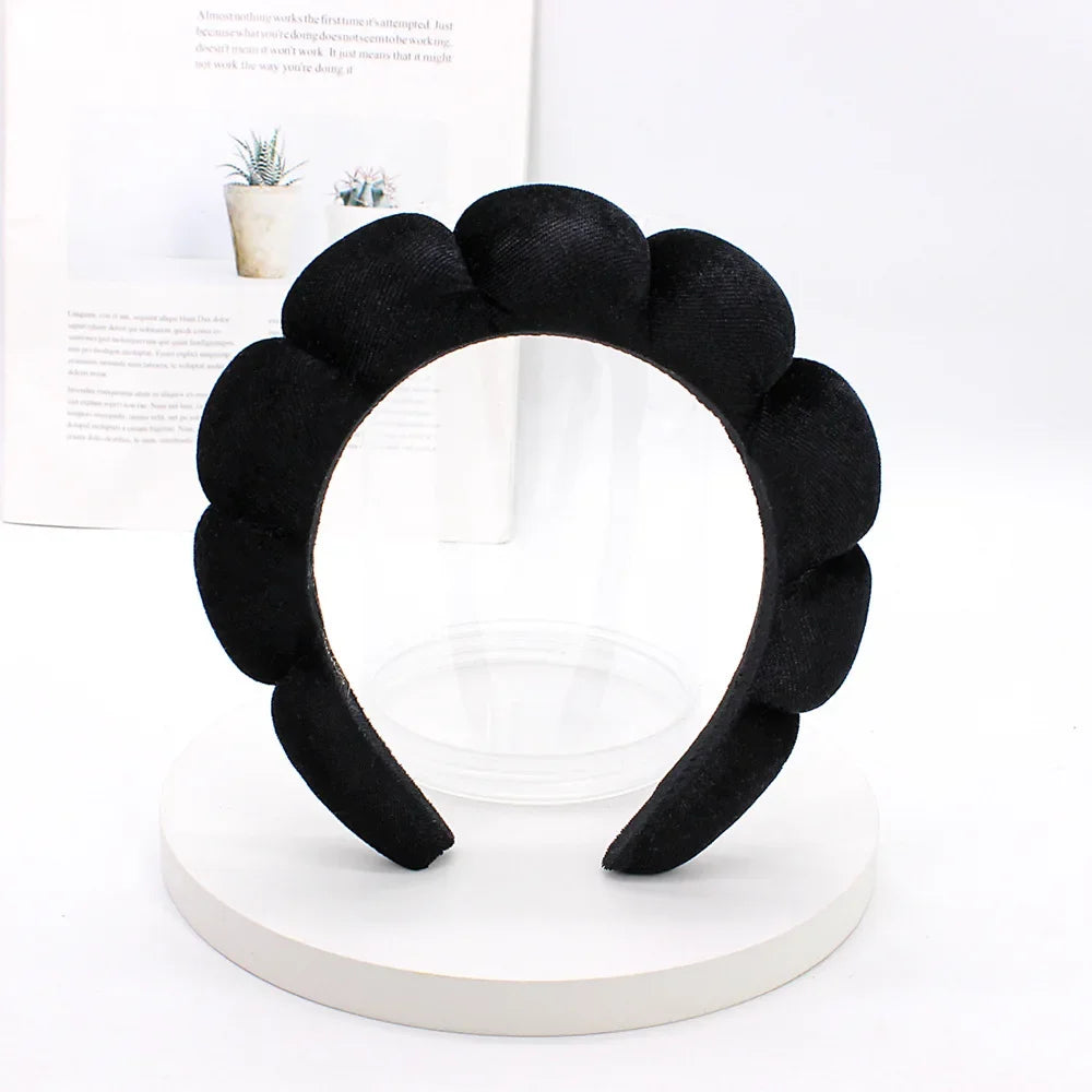 Sponge Spa Headband Velvet Washing Face Wide Padded Headband Skin Care Makeup Removal Shower for Women Girls Hair Accessories black