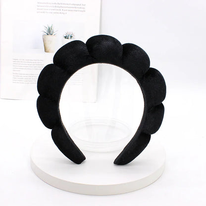 Sponge Spa Headband Velvet Washing Face Wide Padded Headband Skin Care Makeup Removal Shower for Women Girls Hair Accessories black