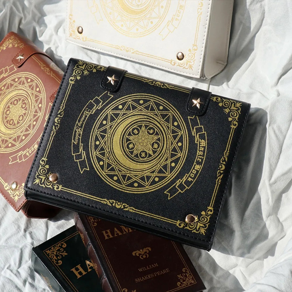 Kawaii Star Moon Badge Display Shoulder Bag Magic Book Design Transparent Window Women Messenger Bag PU Girls Ita-bag Lolita