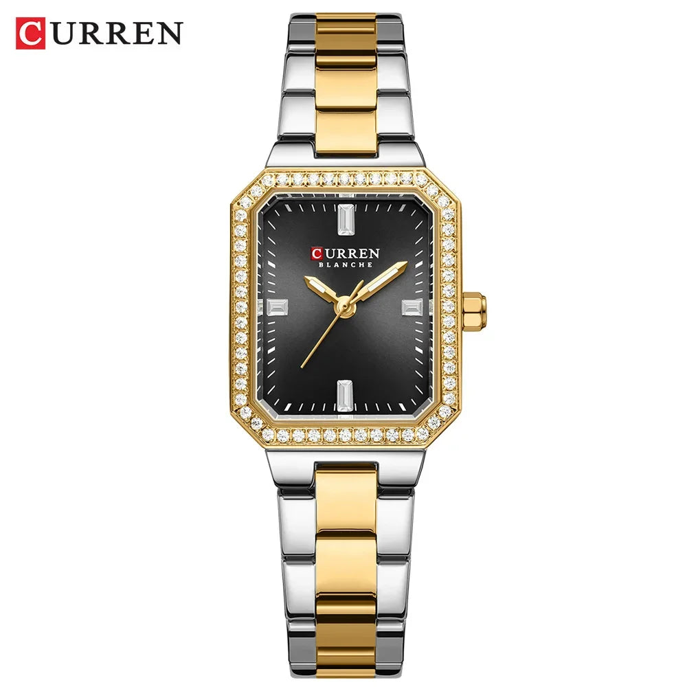 CURREN Women Watch Quartz Watch for Ladies Simple Elegant Dress Wristwatch Stainless Steel Bracelet Gold black