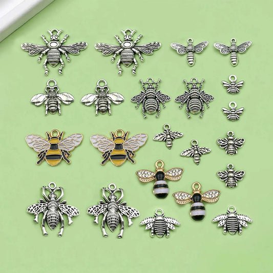 Random 20pcs Alloy Bee Design Charms Vintage Insect Pendants for DIY Bracelet Necklace Jewelry Making Accessories Mix-20pcs
