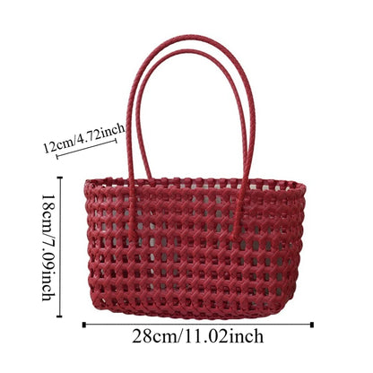 Plastic Hollow Weave Bag Countryside Style Bohemian Style Beach Tote Bag Large Capacity Bucket Bag Vegetable Basket Bag