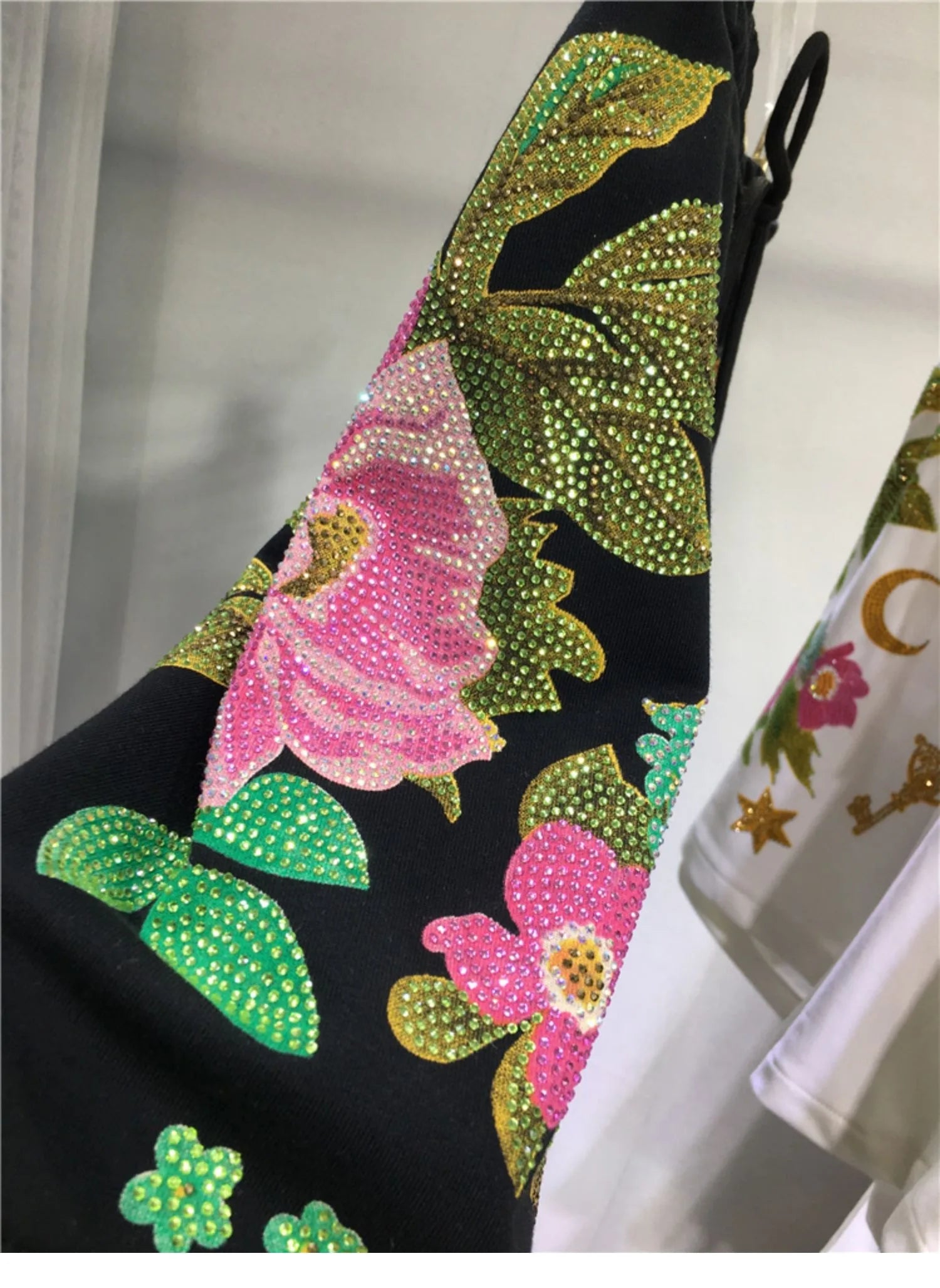 Oversized rhinestone diamond high-waisted black adjustable waist wide leg slacks Women's shorts