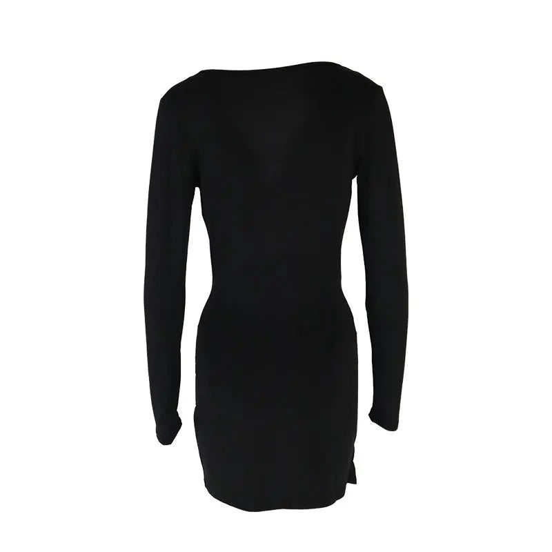Sexy Black Dresses Autumn New Women Mini Dresses Streetwear Fashion Folds Long Sleeves V-Neck Dress Casual Slim Elegant Clothing
