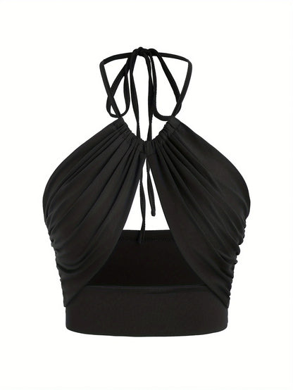 Europe and the United States solid color hanging neck small tube top hollowed out umbilical slim hot girl suspender vest black