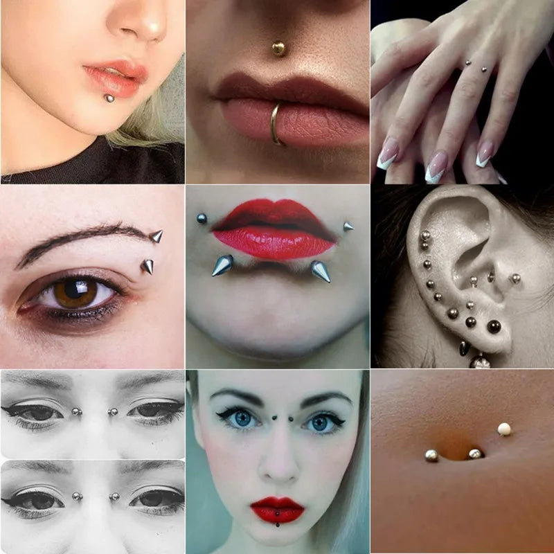 Stainless Steel Fake Nose Ring Sticker Non Piercied Lip Nails Ear Stud for Women Men Pack Fake Eyebrow Lip Piercing Body Jewelry Badiee Stylez