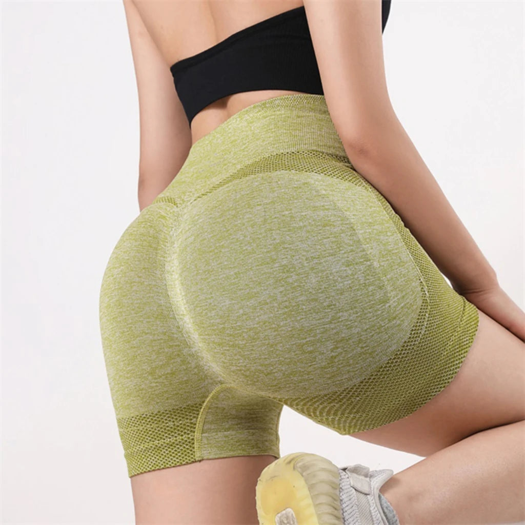Women Yoga Shorts High Waist Workout Shorts Fitness Yoga Lift Butt Fitness Ladies Yoga Gym Running Short Pants Sportswear Yellow