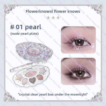 Flower Knows Moonlight Mermaid Eyeshadow Palette 8-Color Matte Shimmer Glitter Eye Makeup Cosmetics Women Beauty Eye Shadow 01pear CHINA