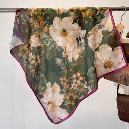 Fashion 70cm Cotton Square Scarf Women Floral Print Design Bandanas Lady Scarves Headband Accessories Handkerchief Hair QME162-01 65x65cm