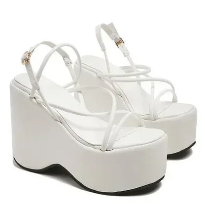 2025 Platform Brand Design Woman's Sexy Sandals Shoes Punk Wedges High Heels Comfy Leisure Woman Shoes Designer Sandalias White