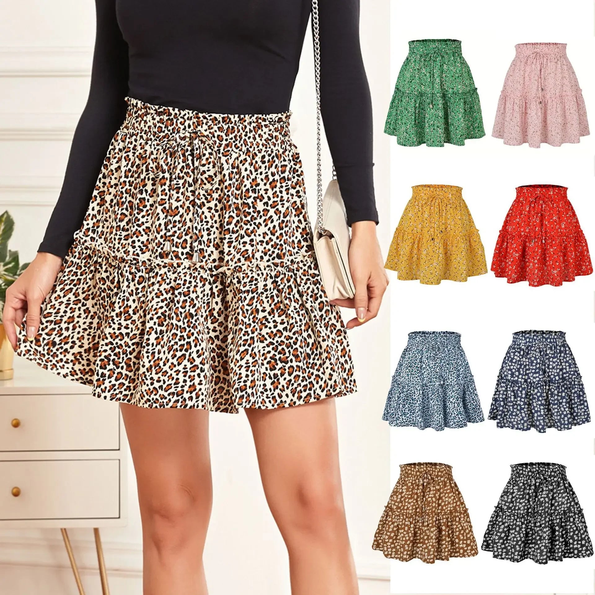 2025 Hot Sexy Ins Women's High Waist Fashion Printed Skirt Bohemian Style Small Floral A-line Female Mini Skirts Womens