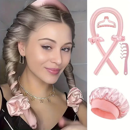 6Pcs Women No-Heat Curly Hair Stick Satin Sleep Cap Set Hair Clip and Ring Comb Sponge Hair Curler Suitable for All Hair Types Badiee Stylez