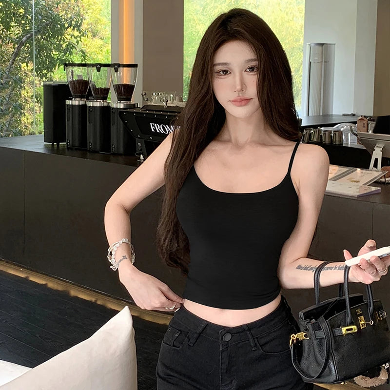 Show Figure Show Waist Thin Self-Tie Chest Pad Camisole Vest Inner Spring and Summer Thin Ballet Black
