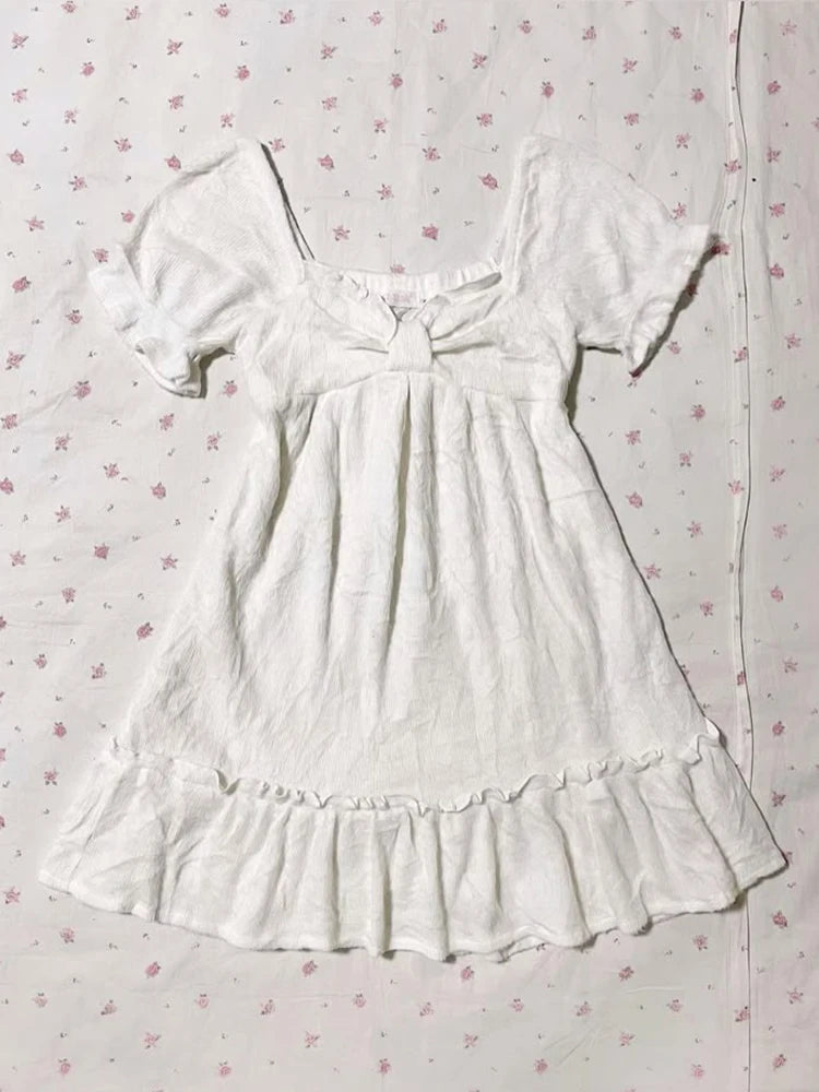 Sweet and versatile women's dress Y2K solid color square collar fairy tale kawaii commuting versatile ladylike punk women's tops