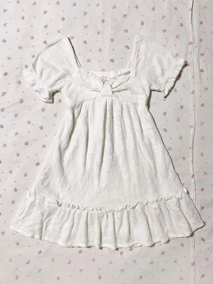 Sweet and versatile women's dress Y2K solid color square collar fairy tale kawaii commuting versatile ladylike punk women's tops