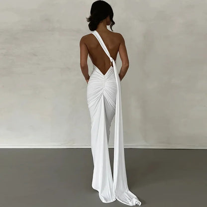 Womens Elegant Evening Party Cocktail Long Dress Sexy Backless Open Back Ruched Slim Bodycon Formal Wedding Guest Maxi Dress Badiee Stylez