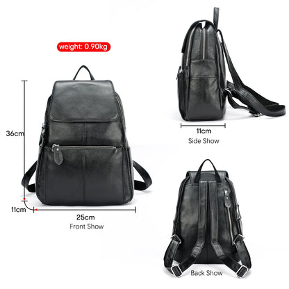 Zency Genuine Leather Women Backpack High Quality Large Capacity Travel Bag Knapsack Schoolbag Shoulder For Ladies Beige Black