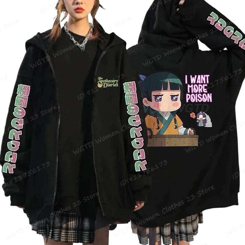 Funny The Apothecary Diaries Print Hoodies Men Women Casual Harajuku Zipper Hooded Pullovers Coat Anime Streetwear Sweatshirt