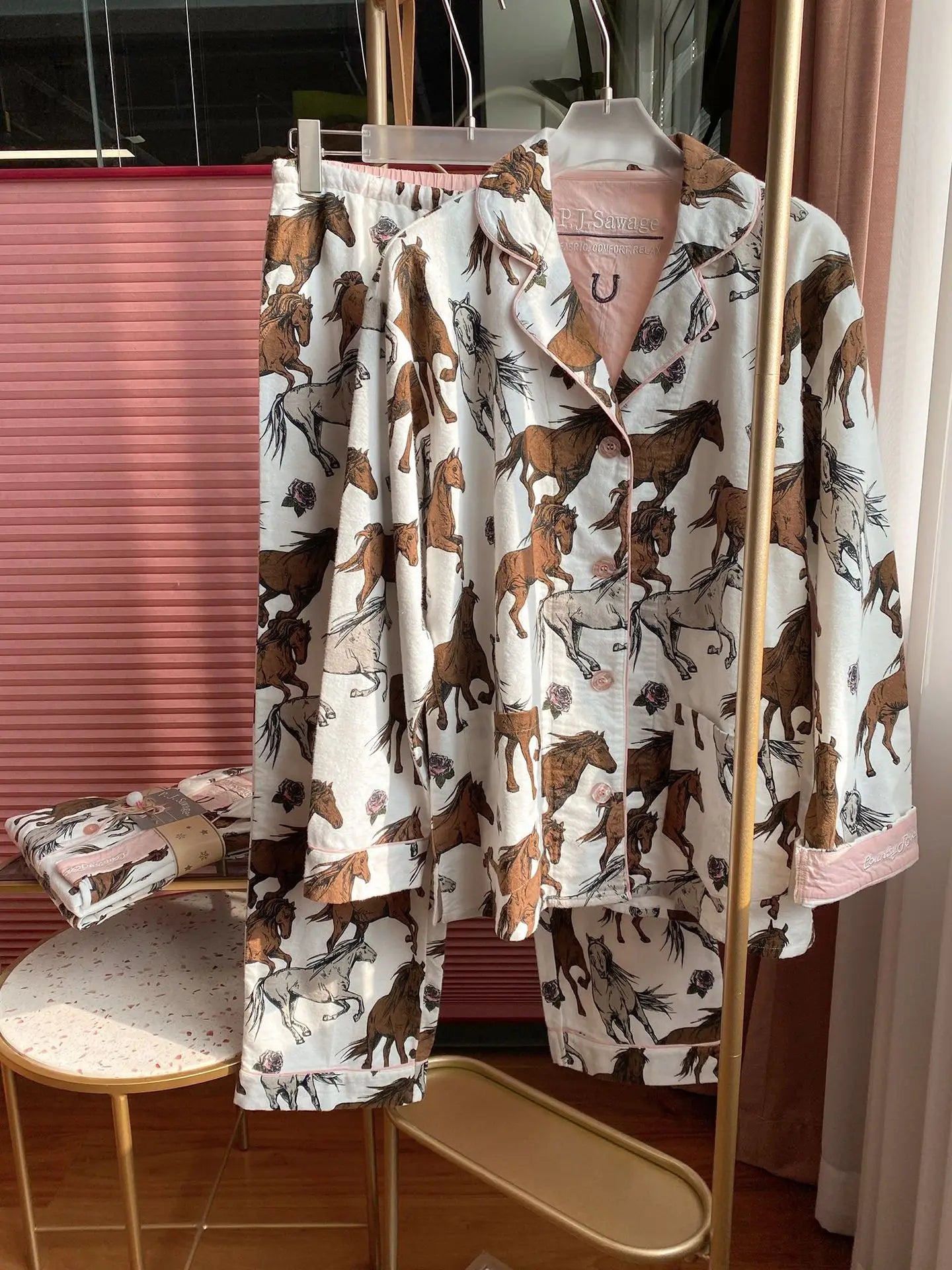 Women's Winter Pyjama Suit Print Long Sleeve Turn Down Collar Female Clothes 100% Cotton Single Breasted Sleepwear for Female