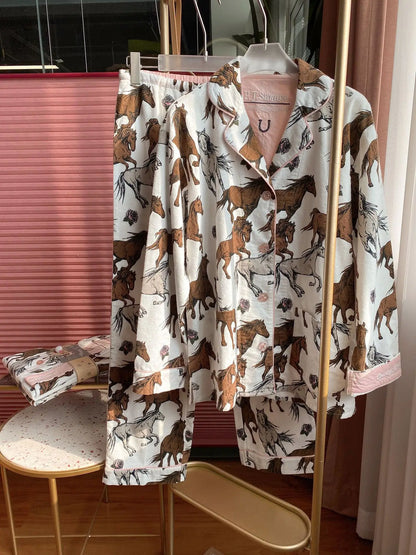 Women's Winter Pyjama Suit Print Long Sleeve Turn Down Collar Female Clothes 100% Cotton Single Breasted Sleepwear for Female