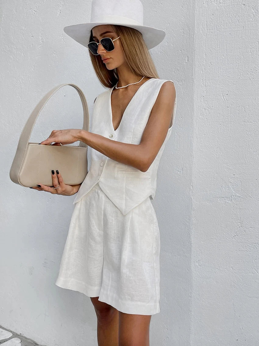 Marthaqiqi Loose Cotton Women'S Pajamas Sets Sexy V-Neck Sleepwear Tank Tops Nightwear Casual Shorts Femme Summer Pyjamas Suits