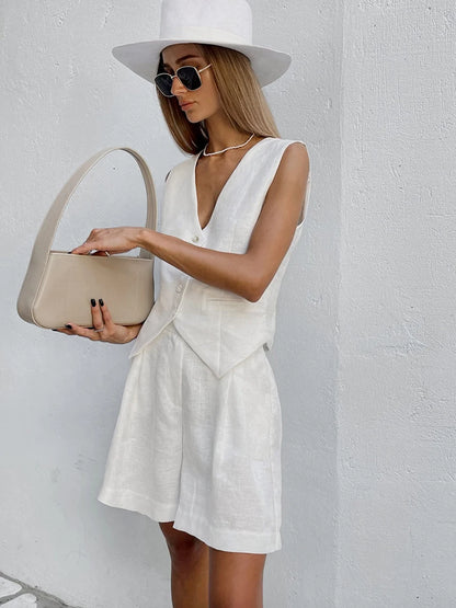 Marthaqiqi Loose Cotton Women'S Pajamas Sets Sexy V-Neck Sleepwear Tank Tops Nightwear Casual Shorts Femme Summer Pyjamas Suits