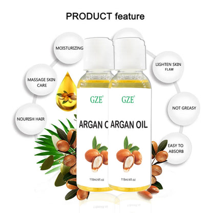 GZE Organic Moroccan Argan Oil Pure Cold Pressed Virgin Premium Grade Moisturizer for Dry, Damaged Skin, Hair, Face, Body, Scalp