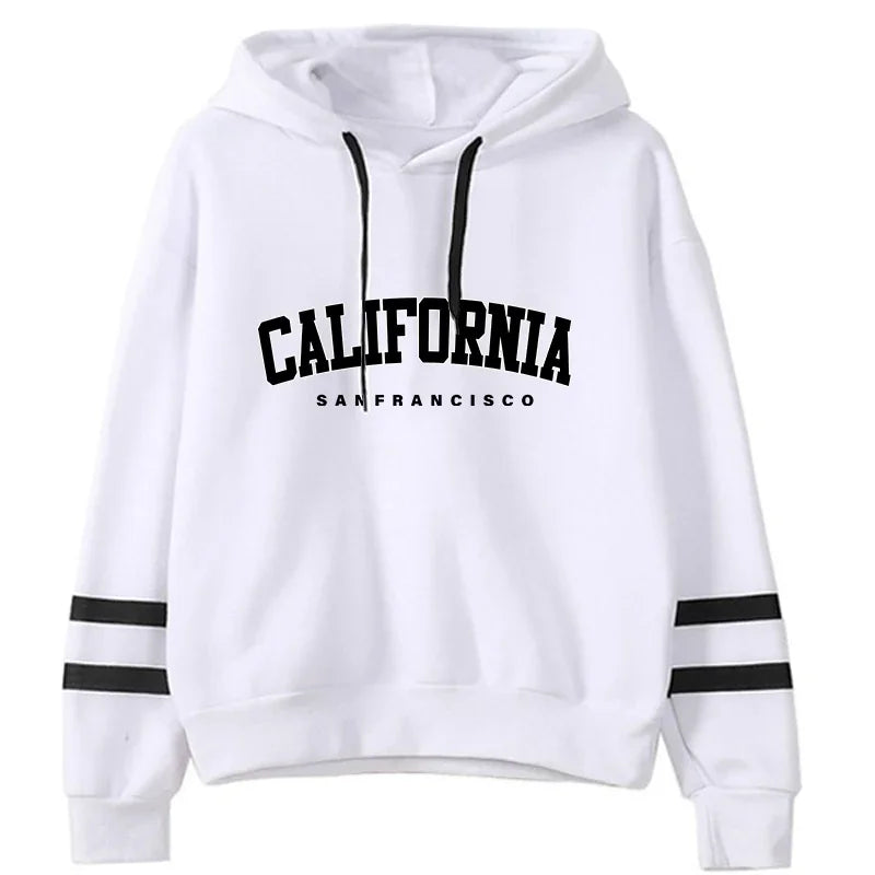 California Womens Tracksuit Casual Stripe Versatile Hooded Sweatshirt or Pants or Suit Simplicity Hot Sales Street Outfits S-3XL WhiteTop