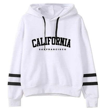 California Womens Tracksuit Casual Stripe Versatile Hooded Sweatshirt or Pants or Suit Simplicity Hot Sales Street Outfits S-3XL WhiteTop