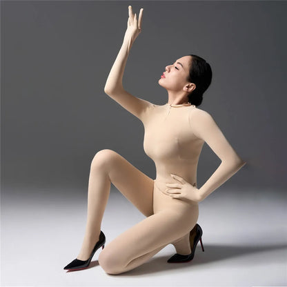 Sexy Cosplay Maid Tights Unisex Close Open Crotch Shaping Seamless Bodysuits Five Finger Gloves Jumpsuits Leotard Bodystocking Badiee Stylez