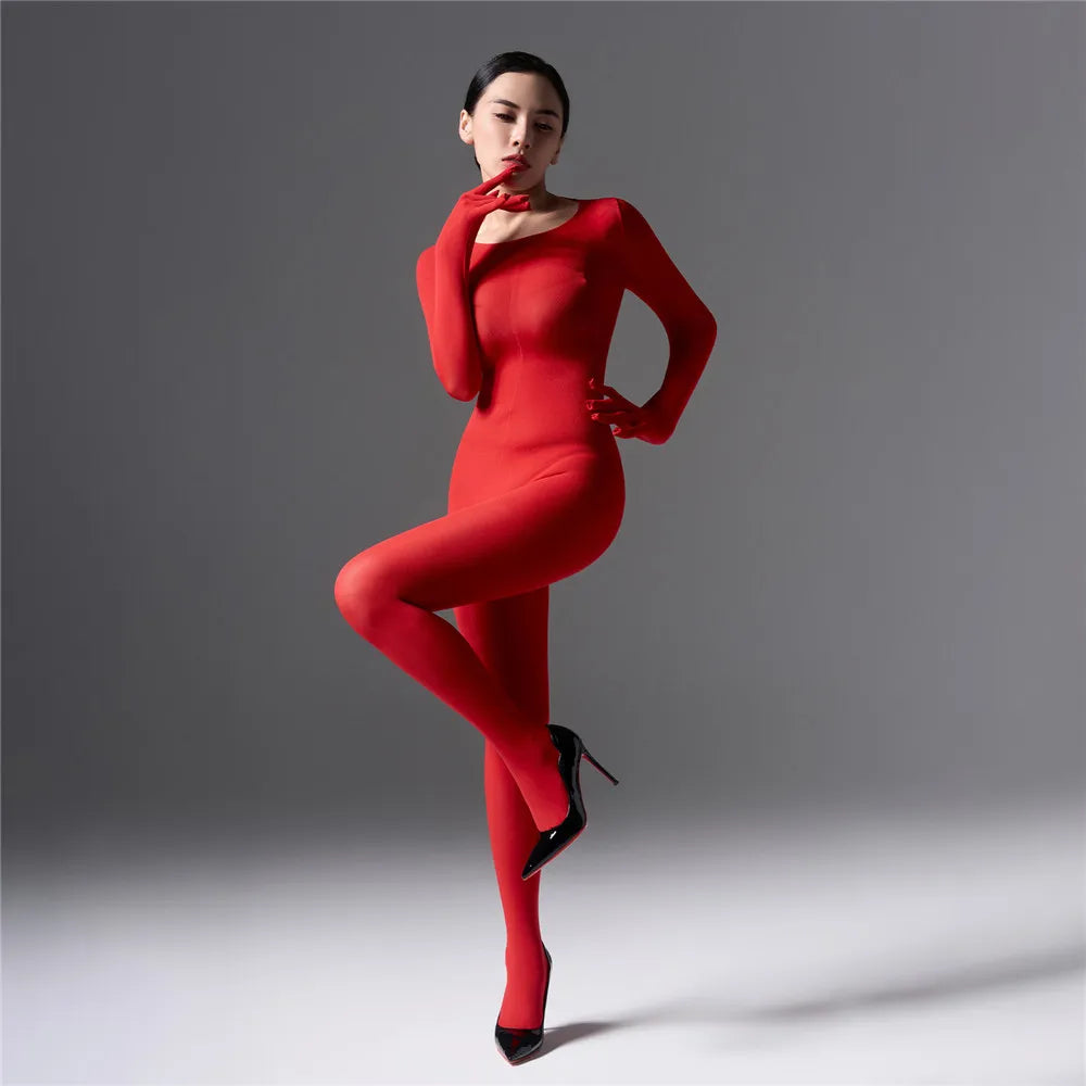 Sexy Cosplay Maid Tights Unisex Close Open Crotch Shaping Seamless Bodysuits Five Finger Gloves Jumpsuits Leotard Bodystocking Badiee Stylez