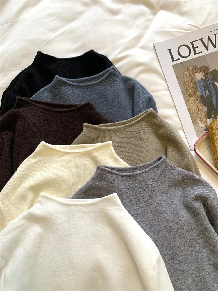 2025 Women Turtleneck Knitted Pullovers Solid Sweater Harajuku Korean Soft Warm Knitwear Autumn Winter Fashion Slim Jumpers Tops Badiee Stylez