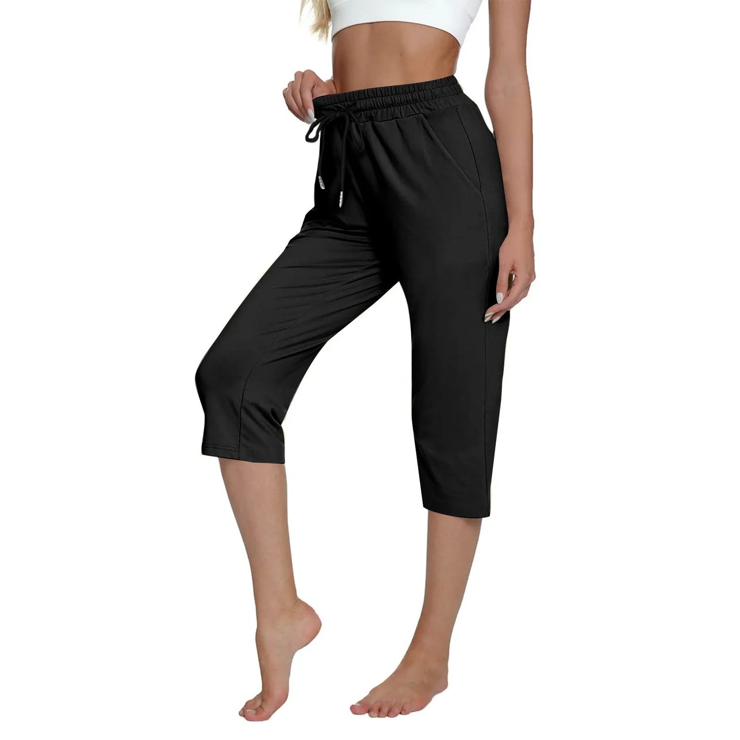 Solid Color Simple Classic Cropped Capris Pants For Women Summer Fashion Slimming Daily Versatile Sports Elastic Short Pants