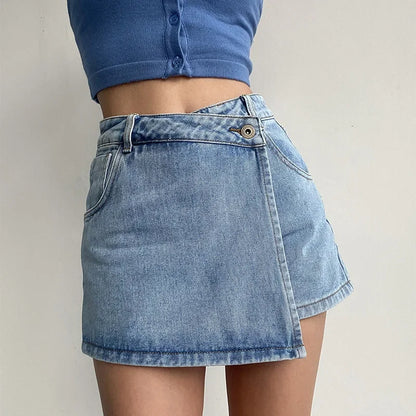 Summer High-waisted Slimming Denim Skirt For Women Versatile Unique Fashionable Exposure-proof Irregular A- line Shorts
